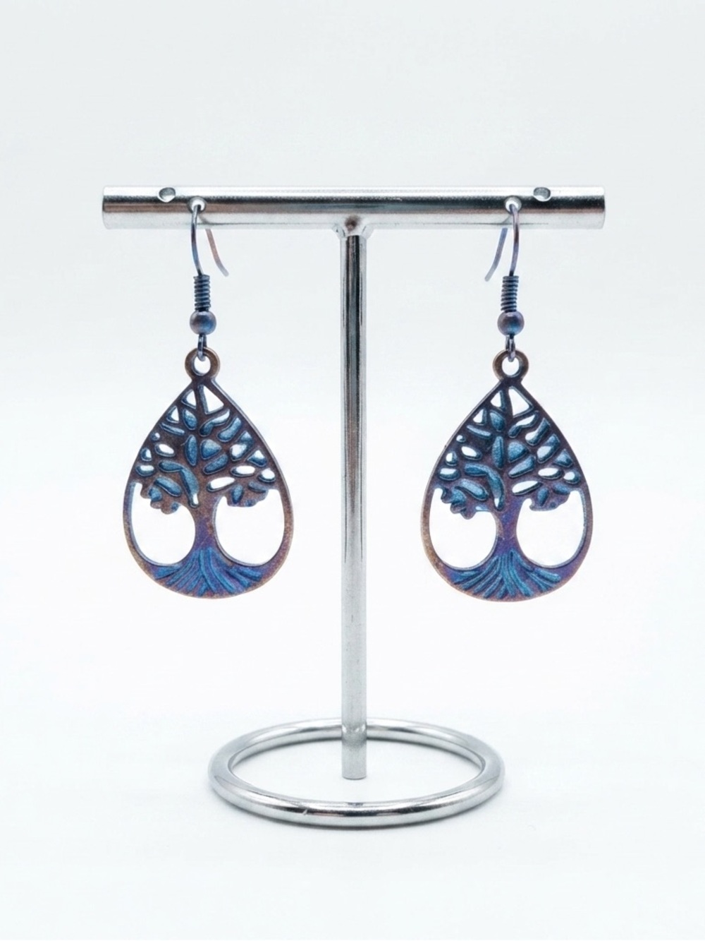 New Green Patina Bronze Celtic Spiritual Tree of Life Bohemien Dangle Earrings - Picture 9 of 9